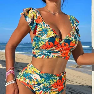 Tropische High Waist Bikini Set met Vrolijke Print